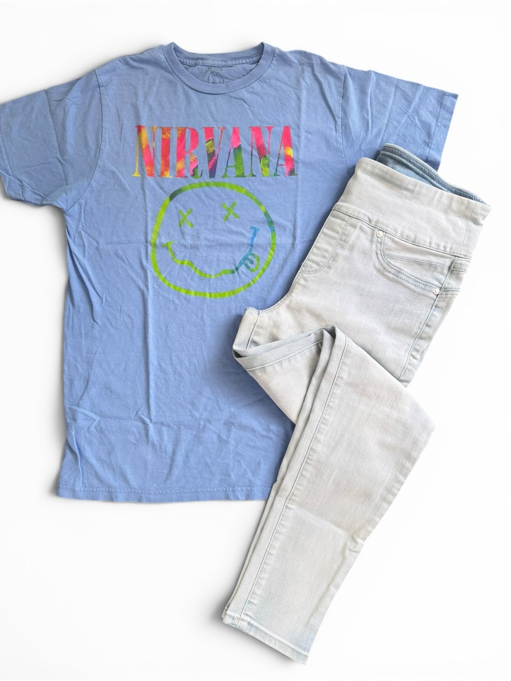 Bundle🛍️ 7 For All Mankind Jeans Leggings 8 Nirvana Band Tee L Blue Outfit